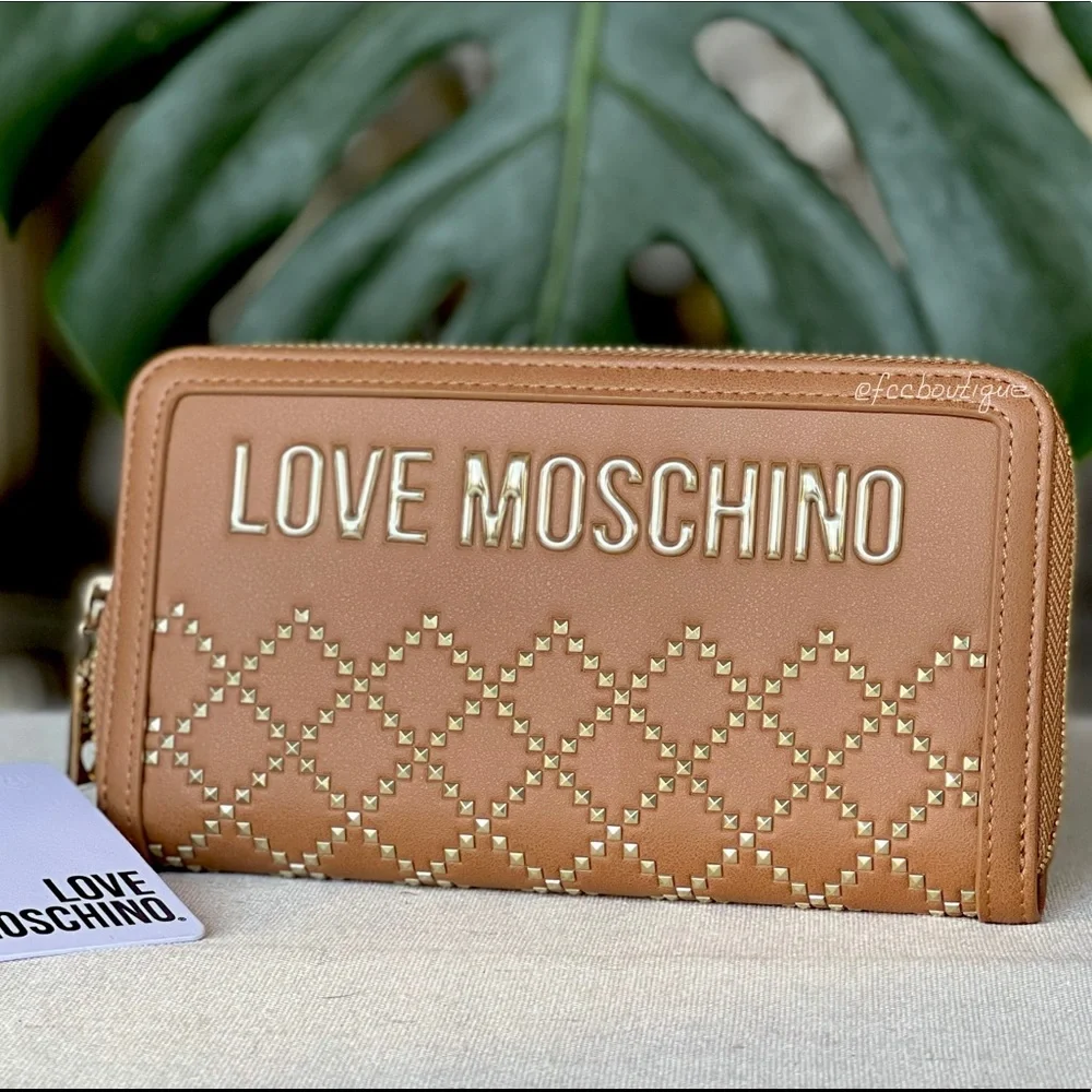 LOVE MOSCHINO Studded large Continental wallet Tan
